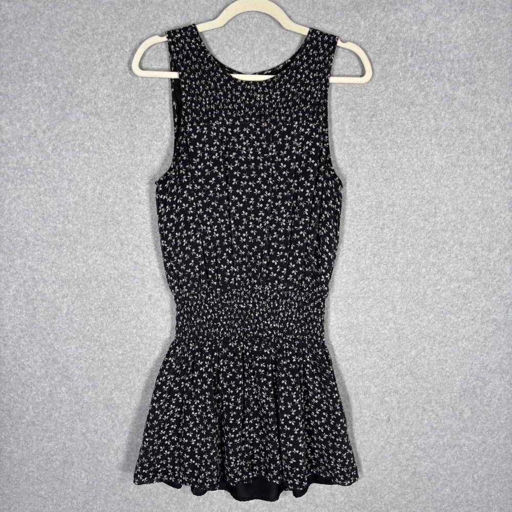 Joie Silk Smocked Mini Dress XS Black Floral Peplum Kieran Feminine Romantic